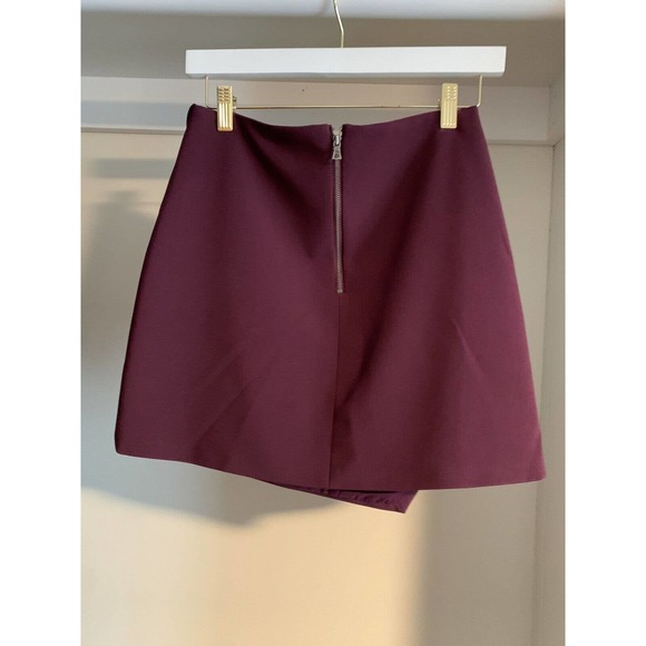 Alice + Olivia Semira Pleated Crossover Mini Skirt Women's 4 Purple Crepe Solid - Picture 5 of 6